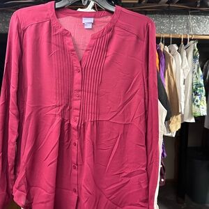 Laura Scott Pink Pleated Mandarin Collar Blouse